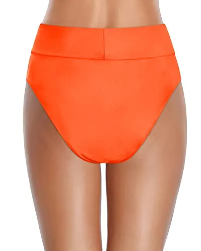 Women's High Cut High Waisted Bikini Bottoms-Neon Orange