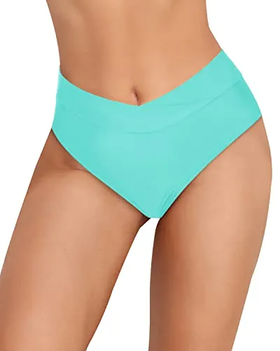 Women's High-Rise Cheeky Bikini Bottoms For Swimsuits-Aqua