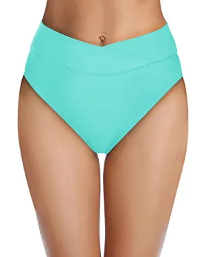 Women's High-Rise Cheeky Bikini Bottoms For Swimsuits-Aqua
