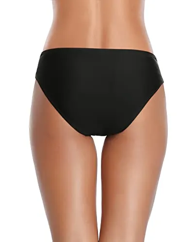 Women's High Waisted V Cut Swimsuit Bottoms-Black