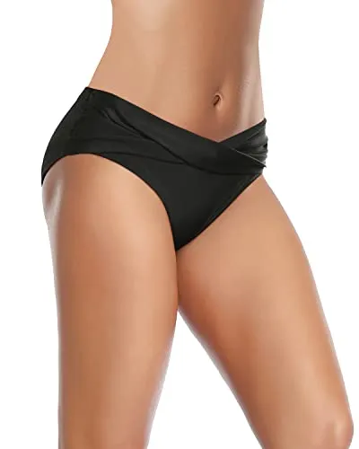 Women's High Waisted V Cut Swimsuit Bottoms-Black