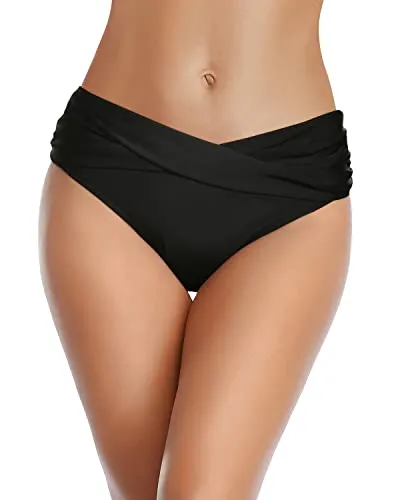 Women's High Waisted V Cut Swimsuit Bottoms-Black