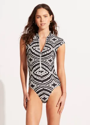 Zanzibar Zip Front One Piece - Black